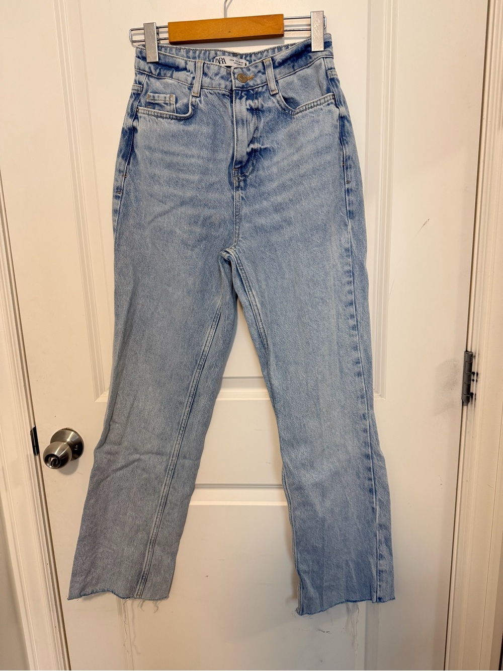 Zara Light Wash High-Rise Raw Hem Jeans